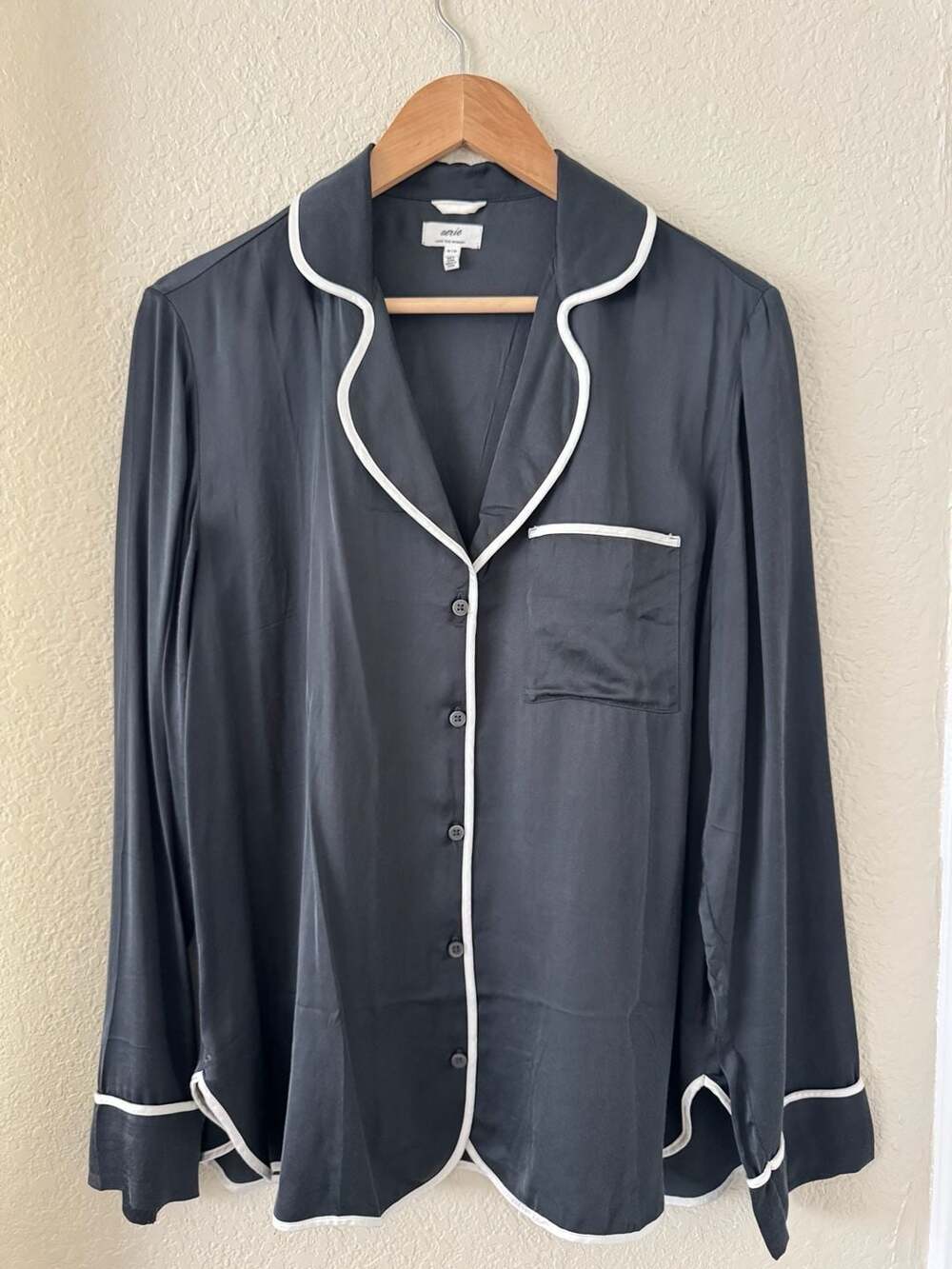 Aerie Satin Off-Duty Piping Pajama Shirt and Pant Set